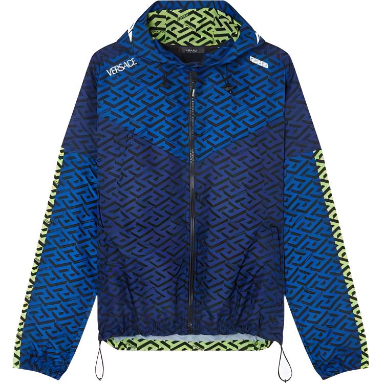 VERSACE La Greca SS22 Logo Print Zip-Up Hoodie Jacket Men’s Blue. 1004115-1A03004-6U690