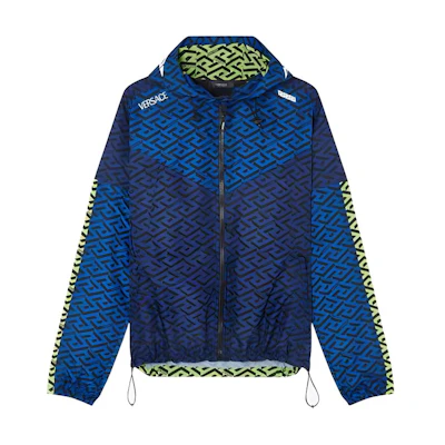 VERSACE La Greca SS22 Logo Print Zip-Up Hoodie Jacket Men’s Blue. 1004115-1A03004-6U690