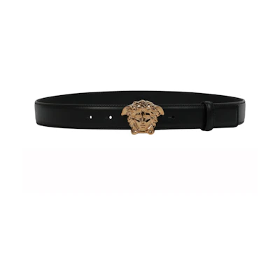 Versace La Medusa Buckle Leather Belt Black/Gold