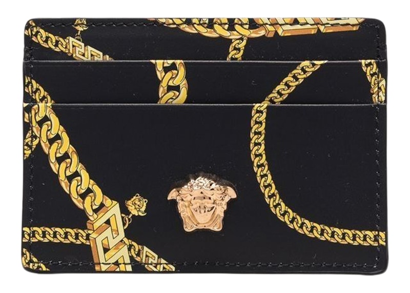 Versace La Medusa Card Holder Chain Link Print Black/Gold