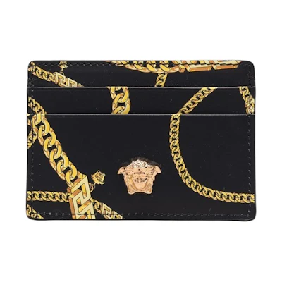 Versace La Medusa Card Holder Chain Link Print Black/Gold