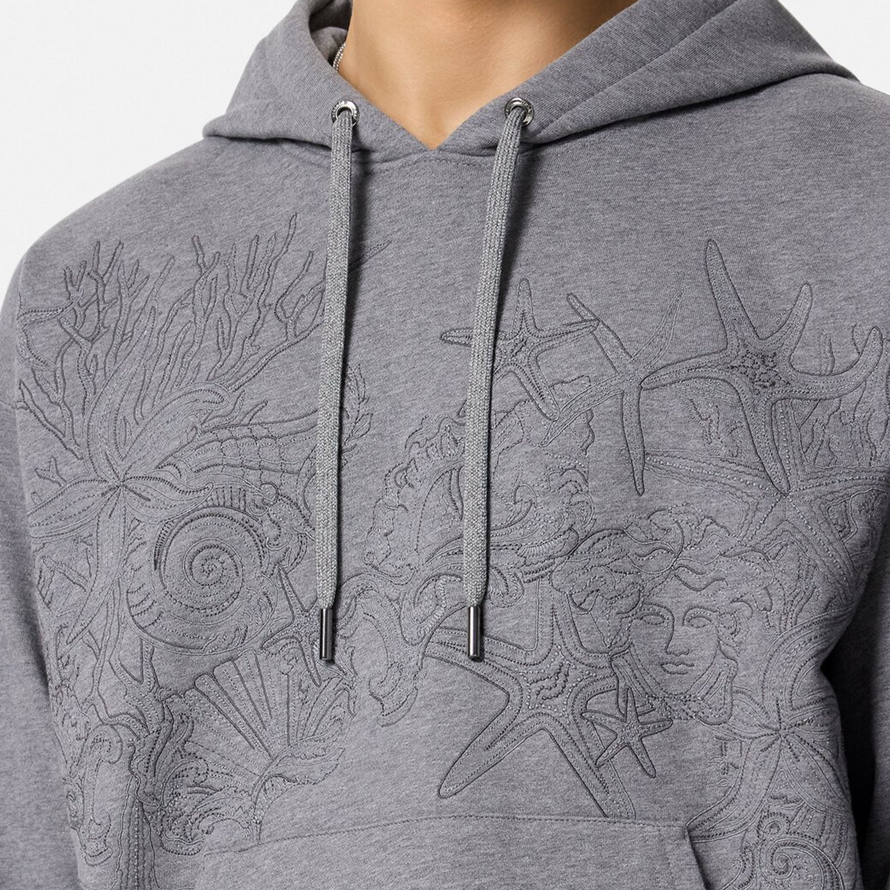 Details for VERSACE La Vacanza SS24 Starfish Shell Embroidered Hoodie Men’s Grey 1013979-1A11439-1E100