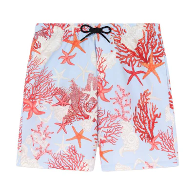 VERSACE La Vacanza SS24 Starfish Shell Print Beach Shorts Men’s Blue 1016218-1A11347-5UB20