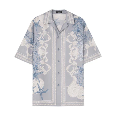 VERSACE La Vacanza SS24 Starfish Shell Print Short-Sleeve Shirt Blue Men 1003926-1A11093-5E360