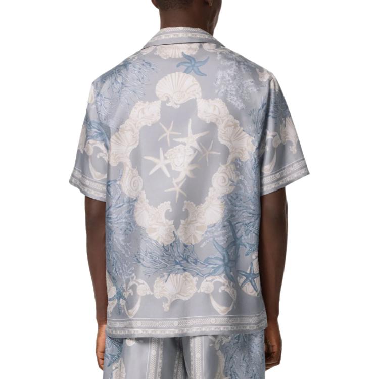 Shop VERSACE La Vacanza SS24 Baju Lengan Pendek Cetakan Starfish Shell Biru Lelaki 1003926-1A11093-5E360