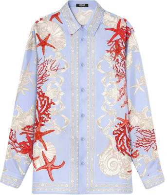 VERSACE La Vacanza 海星贝壳印花短袖衬衫 蓝色 SS24 1012141-1A11093-5UB20 Order VERSACE La Vacanza 海星贝壳印花短袖衬衫 蓝色 SS24 1012141-1A11093-5UB20