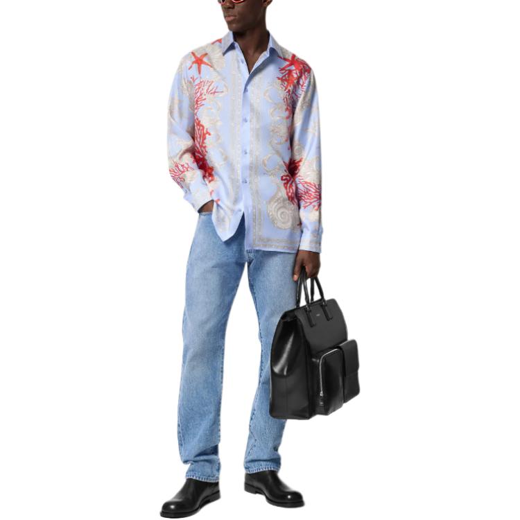 Lookbook VERSACE La Vacanza 海星贝壳印花短袖衬衫 蓝色 SS24 1012141-1A11093-5UB20
