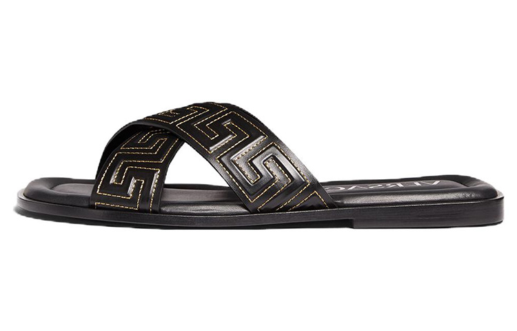 Versace Leather Flat Sandal 'Greek Key Black' 1005770-1A05954_2B130