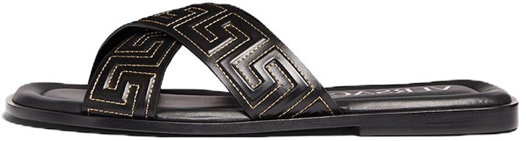 Versace Leather Flat Sandal 'Greek Key Black' 1005770-1A05954_2B130 Versace Leather Flat Sandal 'Greek Key Black' 1005770-1A05954_2B130