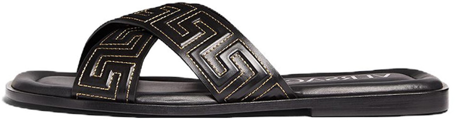 Versace Leather Flat Sandal 'Greek Key Black' 1005770-1A05954_2B130 Buy Versace Leather Flat Sandal 'Greek Key Black' 1005770-1A05954_2B130
