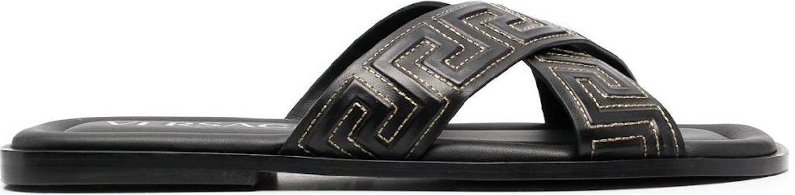 Sandali Piatto in Pelle Versace ''Greek Key Nero'' 1005770-1A05954_2B130 Order Sandali Piatto in Pelle Versace ''Greek Key Nero'' 1005770-1A05954_2B130