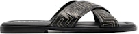 Sandal Rata Kulit Versace 'Greek Key Hitam' 1005770-1A05954_2B130