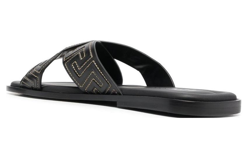 Shop Sandali Piatto in Pelle Versace ''Greek Key Nero'' 1005770-1A05954_2B130