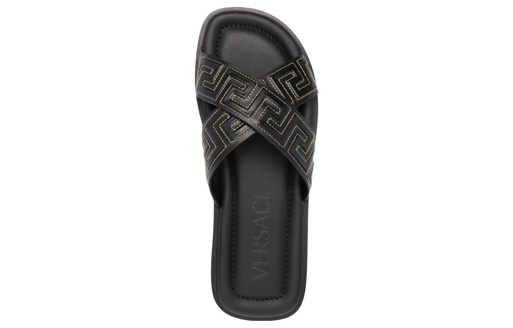 Purchase Sandali Piatto in Pelle Versace ''Greek Key Nero'' 1005770-1A05954_2B130