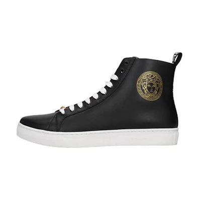 Versace Leather High-Top Sneakers 'Black'