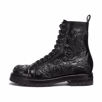 Versace Leather Lace-Up Ankle Boots 'Black Fashion'