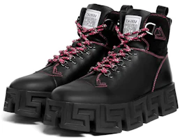 Shop But Hitam Versace Leather Maze Hiking Ankle Boot 1007681-1A05508_1B00B