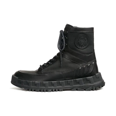 Versace Leather Round-Toe Ankle Boot 'Black'