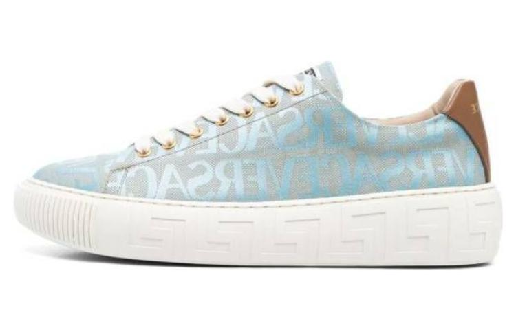 VERSACE Leather Round Toe Low-Top Sneaker 'Light Blue'