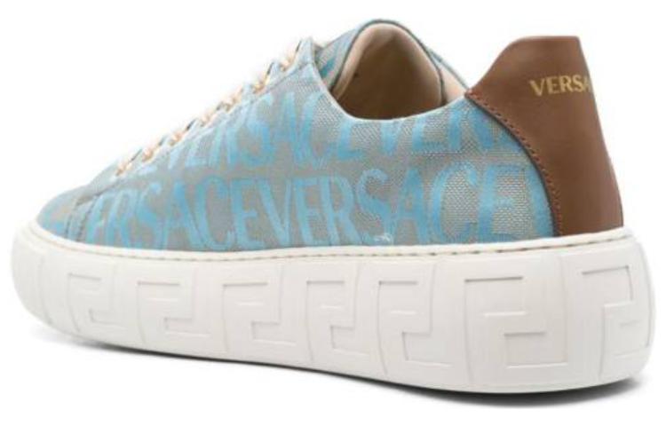 VERSACE Leather Round Toe Low-Top Sneaker 'Light Blue' 圖 3