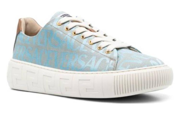VERSACE Leather Round Toe Low-Top Sneaker 'Light Blue' 圖 4