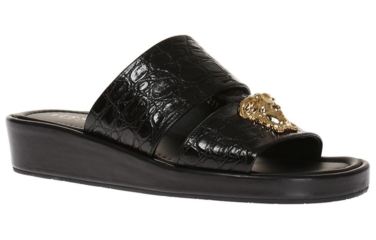 Order 范思哲黑色时尚皮革坡跟拖鞋 DSU6211-DVFCG_D41OH