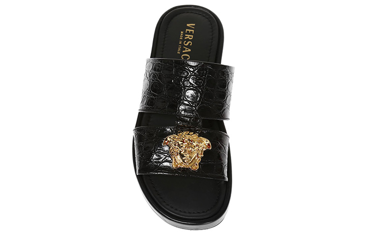 Lookbook 范思哲黑色时尚皮革坡跟拖鞋 DSU6211-DVFCG_D41OH