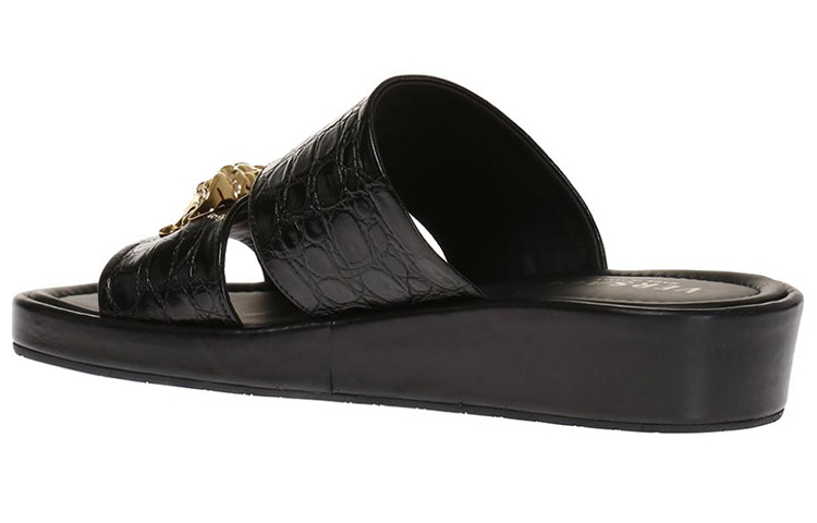 Shop 范思哲黑色时尚皮革坡跟拖鞋 DSU6211-DVFCG_D41OH