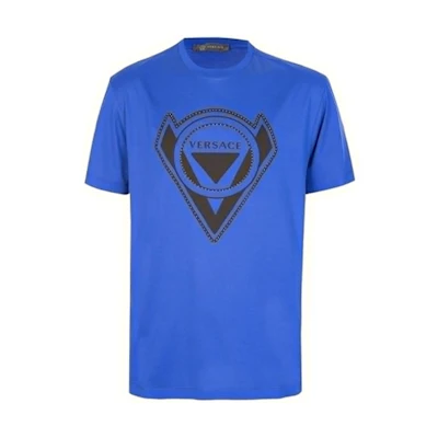 VERSACE Letter Logo Studded Crew Neck Blue T-Shirt Men A75606-A201952-A124