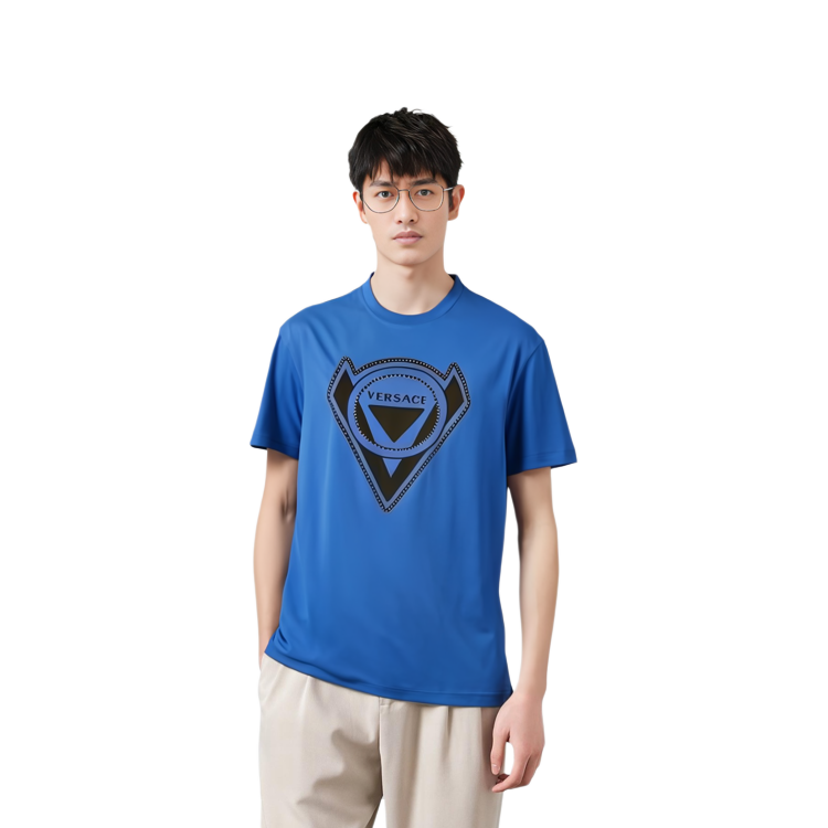 VERSACE Letter Logo Studded Crew Neck Blue T-Shirt Men A75606-A201952-A124 圖 4