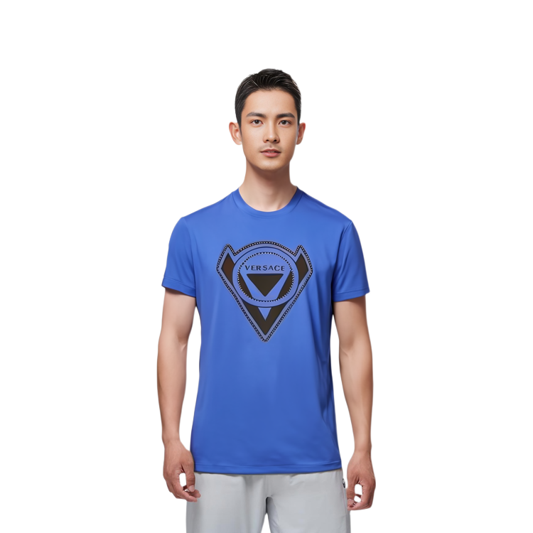 VERSACE Letter Logo Studded Crew Neck Blue T-Shirt Men A75606-A201952-A124 圖 5