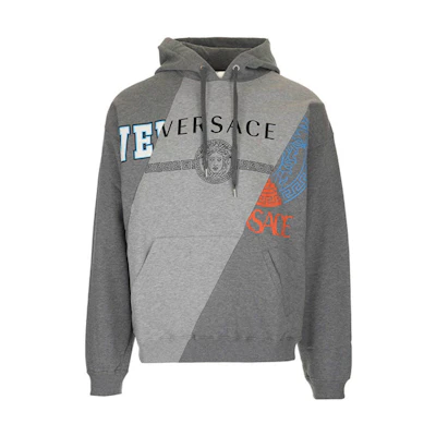 Versace Letter Print Colorblock Hoodie Men’s Cotton Gray A84840-A232781-A8026