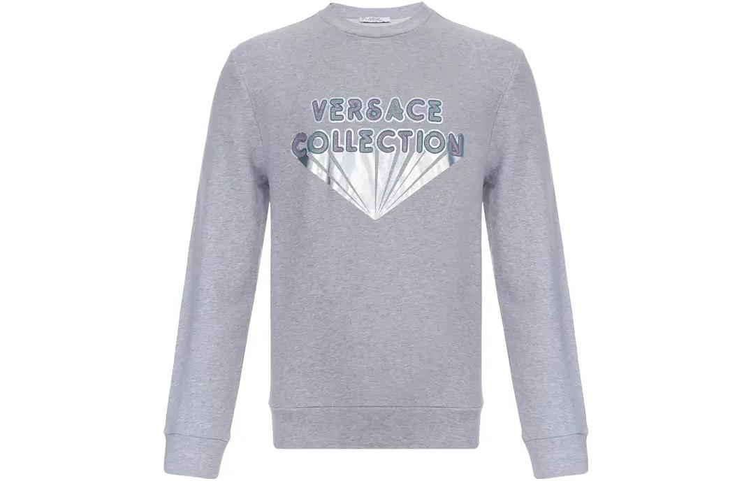 Versace Letter Print Crewneck Long-Sleeve Sweatshirt Grey - Casual Wear V800821R-VJ00582-V7653
