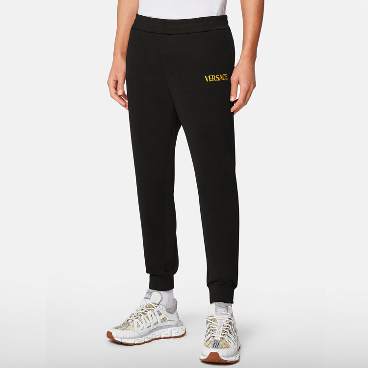 Shop 范思哲字母印花弹力腰针织长裤 男士黑色 A89403-A231242-A1008