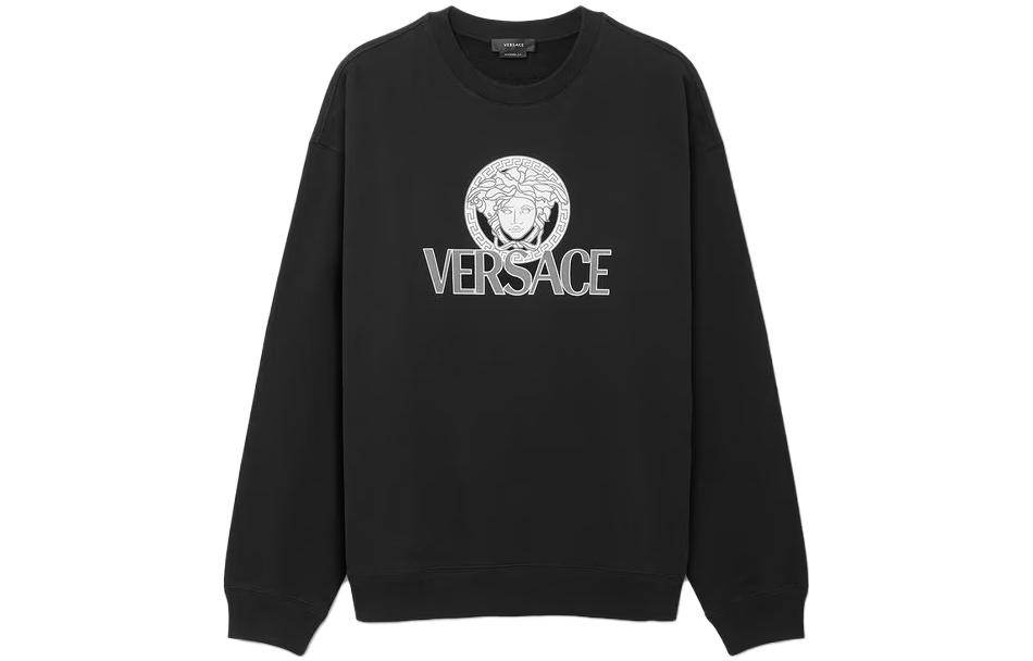 Versace Letter Print Relaxed Long-Sleeve Crewneck Sweatshirt Black 1011579-1A08515-1B000