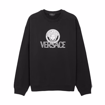 Versace Letter Print Relaxed Long-Sleeve Crewneck Sweatshirt Black 1011579-1A08515-1B000