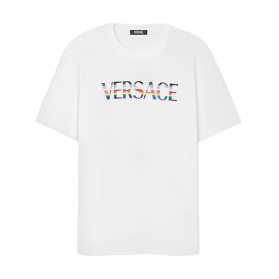VERSACE Letter Print White Short Sleeve T-Shirt Unisex 1013302-1A12035-2W070