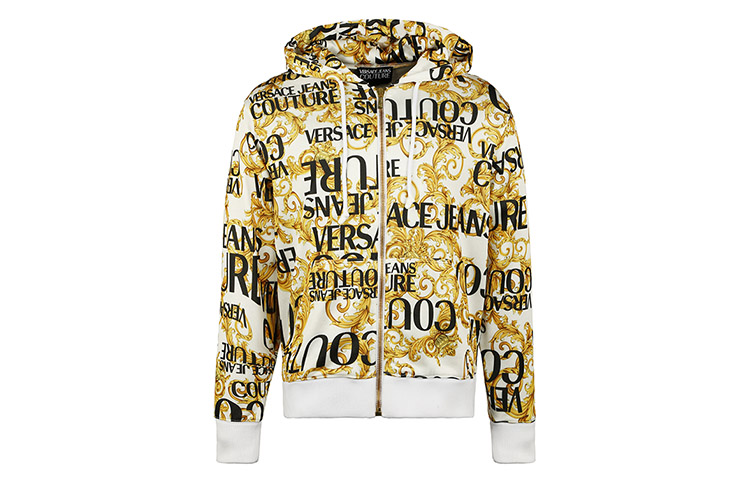 Versace Letter Print Zip Hoodie White B7GVA7F0-S0631-003