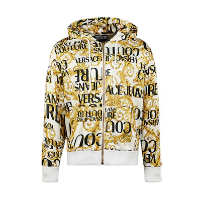 Versace Letter Print Zip Hoodie White B7GVA7F0-S0631-003