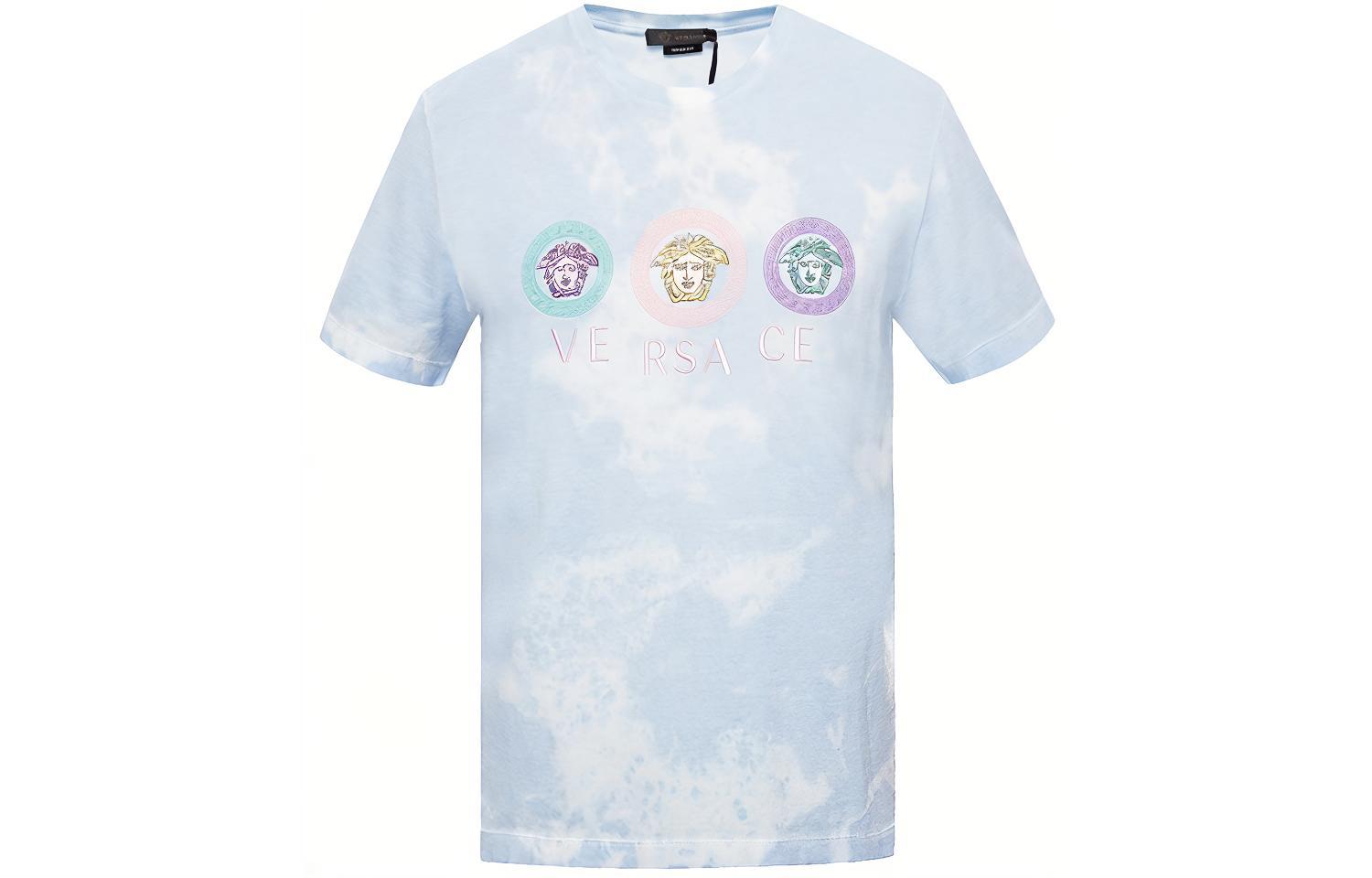 VERSACE Light Blue Medusa Embroidered Logo T-Shirt A85160-A228806-A2471