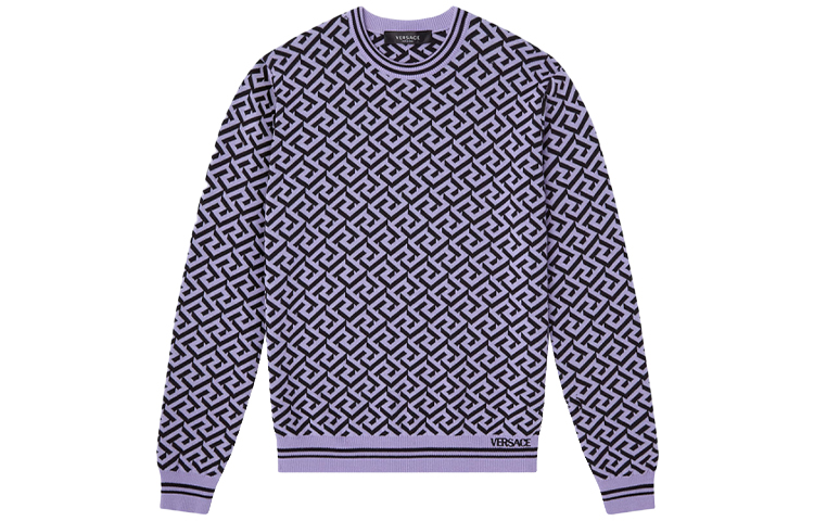 VERSACE Light Purple Printed Wool Knit Pullover Sweater. 1003883-1A02469-5L160