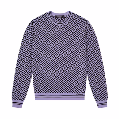 VERSACE Light Purple Printed Wool Knit Pullover Sweater. 1003883-1A02469-5L160