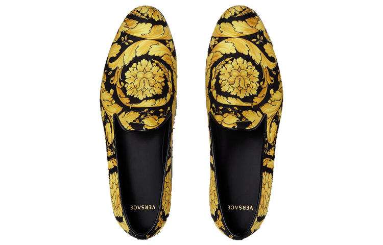 Shop VERSACE 范思哲 巴洛克印花 樂福鞋 黃色