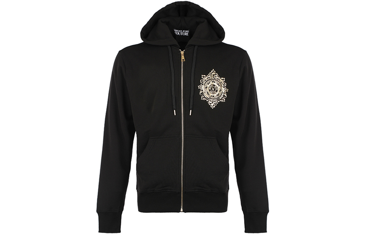 Versace Logo Appliqué Drawstring Zip Track Jacket Black 71GAIF06-CF00F-G89