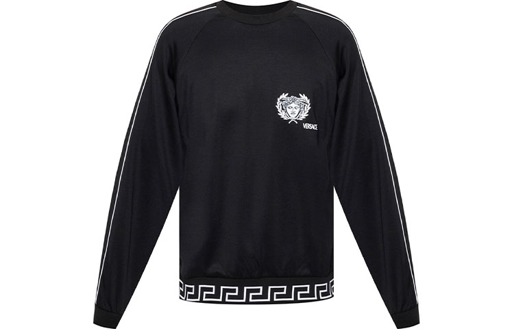 Versace Logo Cotton Pullover Sweatshirt Black Long Sleeve AGU13009-A233025-A1008