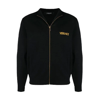 Versace Logo Embroidered Collared Jacket Black A89017A2-37545-1B000