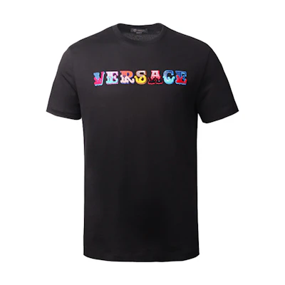 VERSACE Logo Embroidered Cotton Crewneck Black T-Shirt for Men A85168-A228806-A1008