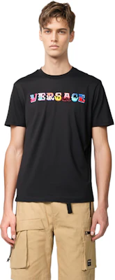 Camiseta Negra de Algodón con Logo Bordado VERSACE para Hombre. A85168-A228806-A1008 Shop Camiseta Negra de Algodón con Logo Bordado VERSACE para Hombre. A85168-A228806-A1008