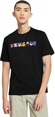 Camiseta Negra de Algodón con Logo Bordado VERSACE para Hombre. A85168-A228806-A1008 Details for Camiseta Negra de Algodón con Logo Bordado VERSACE para Hombre. A85168-A228806-A1008