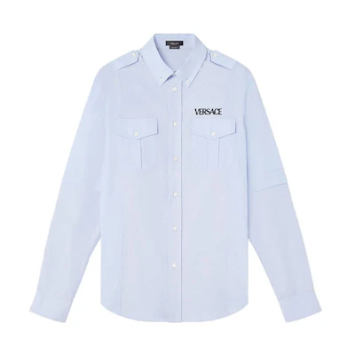 VERSACE Logo Embroidered Cotton Poplin Long Sleeve Shirt 1000875-1A00630-1V150
